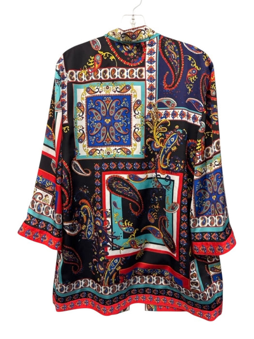 Alice + Olivia Size M/L BLack, Yellow, Multi Polyester Satin Open Front Cardigan BLack, Yellow, Multi / M/L