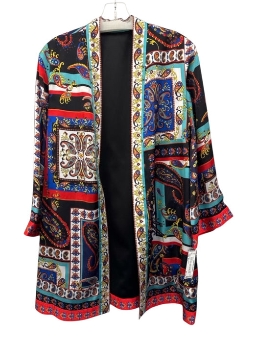 Alice + Olivia Size M/L BLack, Yellow, Multi Polyester Satin Open Front Cardigan BLack, Yellow, Multi / M/L