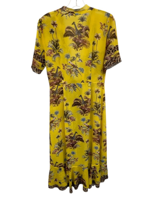 Le Superbe Size 6 Yellow, Pink & Multi Polyethylene Short Sleeve Wrap Dress Yellow, Pink & Multi / 6