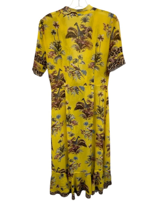 Le Superbe Size 6 Yellow, Pink & Multi Polyethylene Short Sleeve Wrap Dress Yellow, Pink & Multi / 6