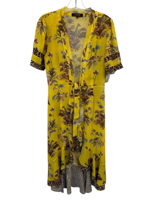 Le Superbe Size 6 Yellow, Pink & Multi Polyethylene Short Sleeve Wrap Dress Yellow, Pink & Multi / 6