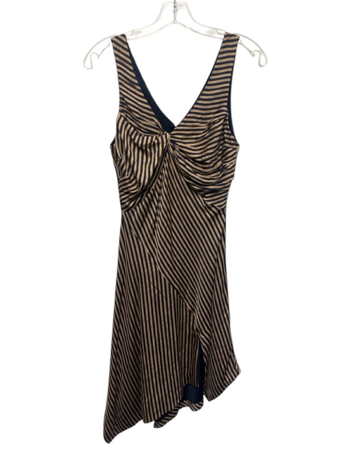 Jonathan Simkhai Size 4 Tan & Navy Rayon Blend Sleeveless Striped V Neck Dress Tan & Navy / 4