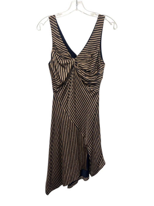 Jonathan Simkhai Size 4 Tan & Navy Rayon Blend Sleeveless Striped V Neck Dress Tan & Navy / 4
