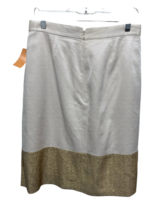 Kate Spade Size 10 Cream & Gold Cotton & Silk Pleated Knee Length Bow Skirt Cream & Gold / 10