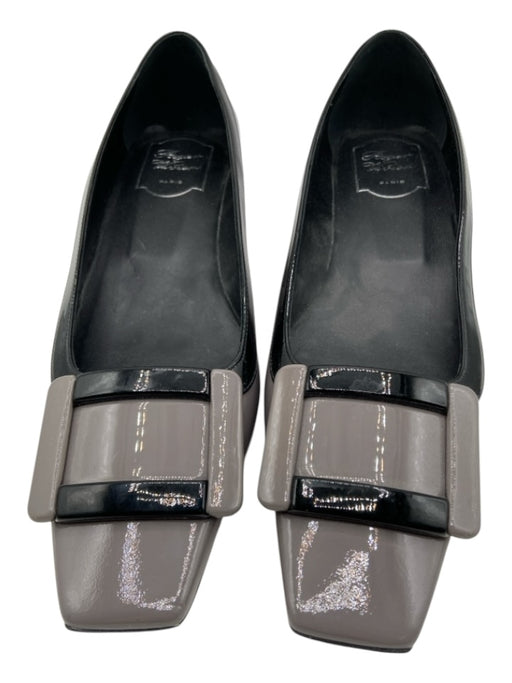 Roger Vivier Shoe Size 39 Gray & Black Patent Leather Buckle Detail Flats Gray & Black / 39