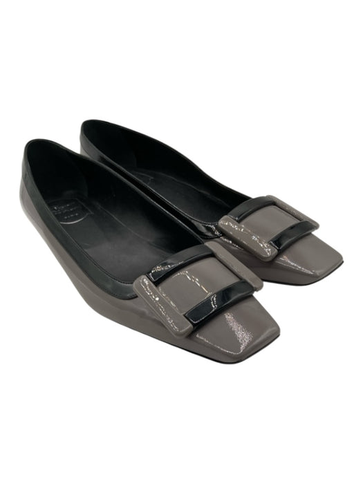 Roger Vivier Shoe Size 39 Gray & Black Patent Leather Buckle Detail Flats Gray & Black / 39