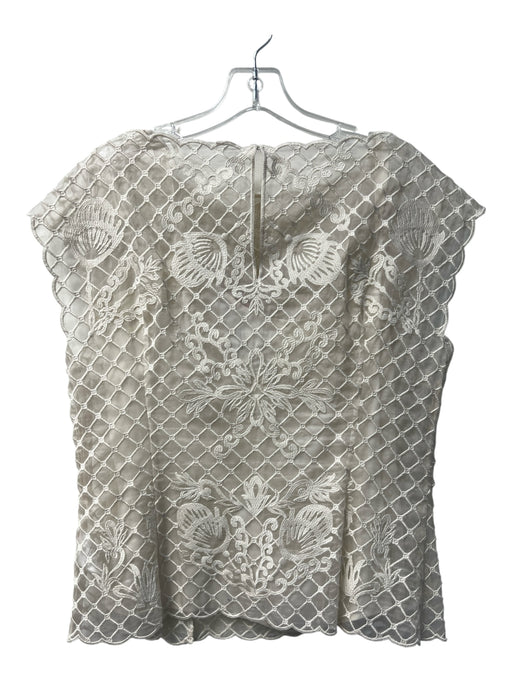 Escada Size 40 Off White embroidered Cap Sleeve Silk Lining Semi Sheer Top Off White / 40