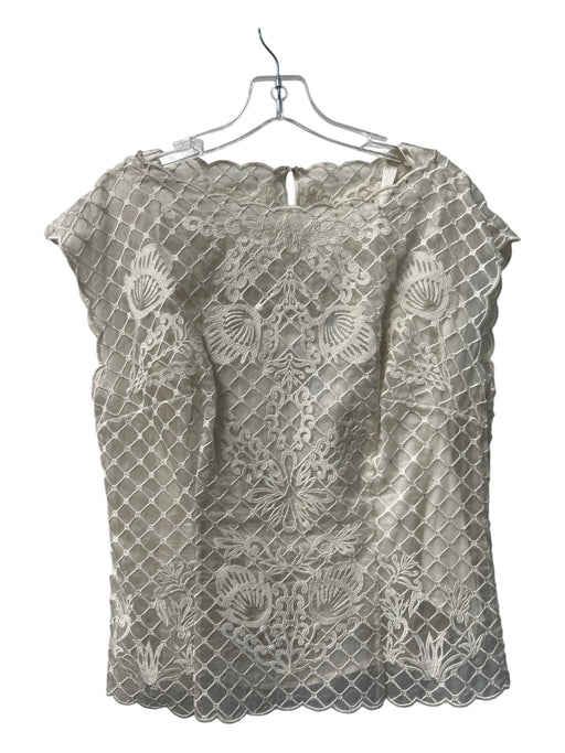 Escada Size 40 Off White embroidered Cap Sleeve Silk Lining Semi Sheer Top Off White / 40