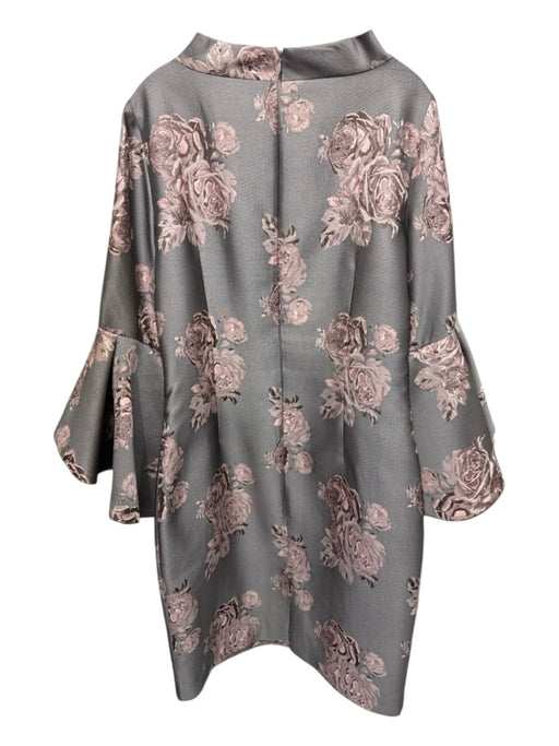 Badgley Mischka Size 16 Grey & Pink Polyester Long Sleeve Floral Dress Grey & Pink / 16