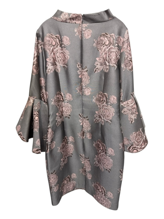 Badgley Mischka Size 16 Grey & Pink Polyester Long Sleeve Floral Dress Grey & Pink / 16