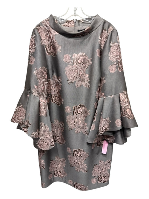 Badgley Mischka Size 16 Grey & Pink Polyester Long Sleeve Floral Dress Grey & Pink / 16