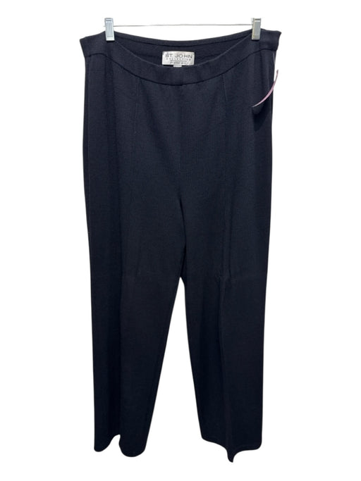 St John Size 14 Black Wool & Rayon Elastic Waist Tie Detail Knit Pants Black / 14