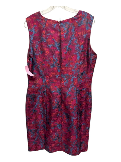 Carmen Marc Valvo Size 16 Maroon, Navy & Multi Polyester & Rayon Back Zip Dress Maroon, Navy & Multi / 16