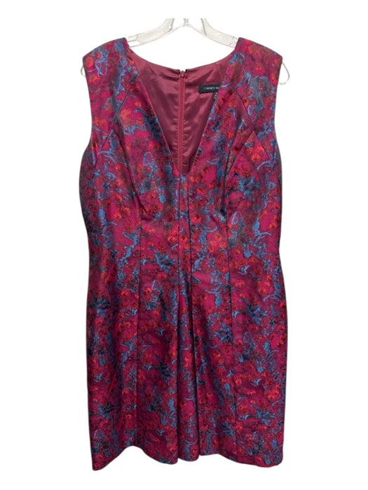 Carmen Marc Valvo Size 16 Maroon, Navy & Multi Polyester & Rayon Back Zip Dress Maroon, Navy & Multi / 16