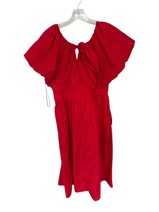 J. Crew Size 12 Red Organic Cotton Short Balloon Sleeve Back Zip V Neck Dress Red / 12