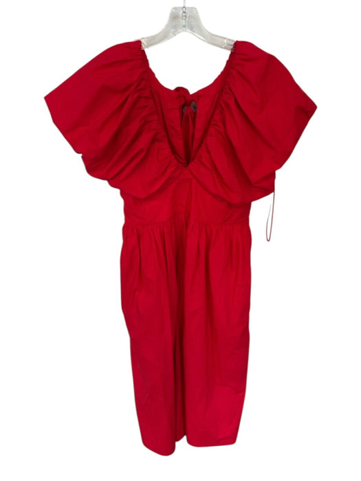 J. Crew Size 12 Red Organic Cotton Short Balloon Sleeve Back Zip V Neck Dress Red / 12