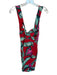 Farm Rio Size L Red & Aqua Linen floral pattern Wood Buttons Thick Strap Dress Red & Aqua / L