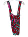 Farm Rio Size L Red & Aqua Linen floral pattern Wood Buttons Thick Strap Dress Red & Aqua / L