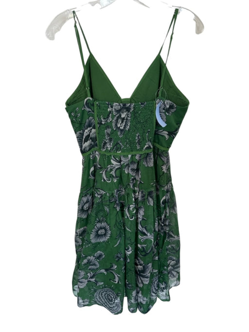 Anthropologie Size LP Green & Blue Polyester Strappy Corset V Neck Floral Dress Green & Blue / LP