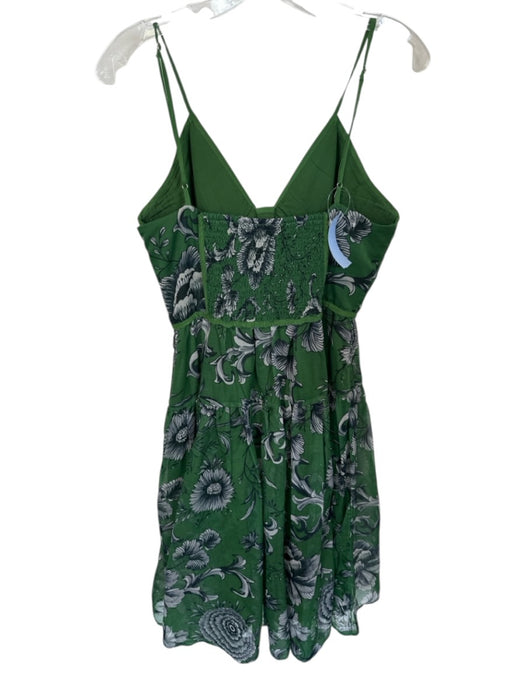 Anthropologie Size LP Green & Blue Polyester Strappy Corset V Neck Floral Dress Green & Blue / LP