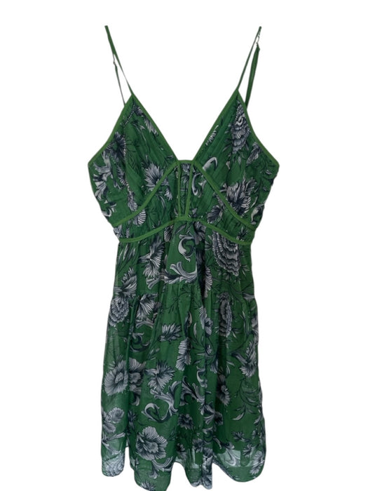 Anthropologie Size LP Green & Blue Polyester Strappy Corset V Neck Floral Dress Green & Blue / LP