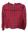 J. Crew Size L Red & Multi Cotton Long Sleeve Ruffle Accent Plaid Blouse Red & Multi / L