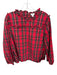 J. Crew Size L Red & Multi Cotton Long Sleeve Ruffle Accent Plaid Blouse Red & Multi / L