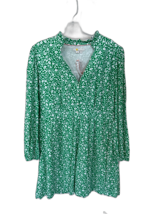 Boden Size 12 Green & White Cotton Long Sleeve Flowers Buttons Dress Green & White / 12