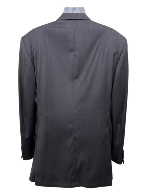 Edgar Pomeroy Dark Navy Wool Windowpane Peak Lapel 2 Button Men's Suit Dark Navy / Est 44