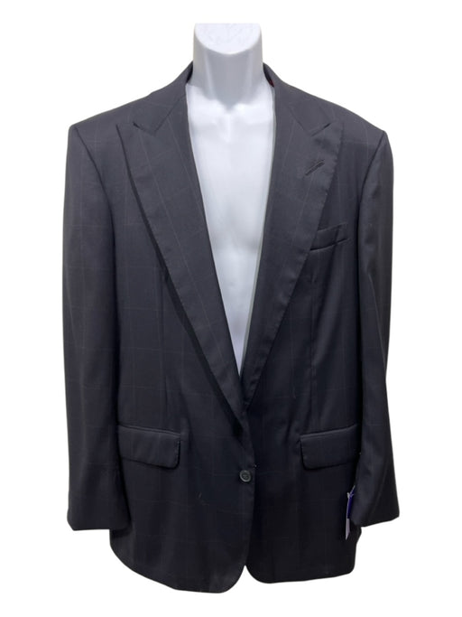 Edgar Pomeroy Dark Navy Wool Windowpane Peak Lapel 2 Button Men's Suit Dark Navy / Est 44