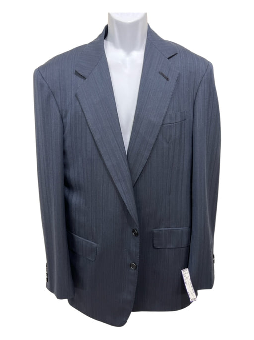 Edgar Pomeroy Blue Wool Stripe 2 Button Men's Suit Blue / Est 44
