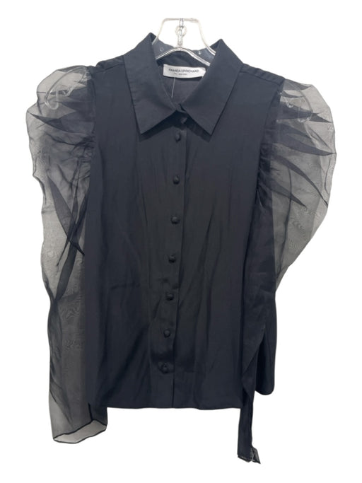 Amanda Uprichard Size Small Black Silk Chiffon Puff Long Sleeve Darted Top Black / Small