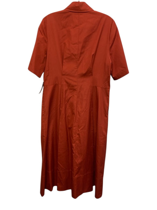 Vince Size M Rust Orange Cotton Short Sleeve Buttons Collar Midi Dress Rust Orange / M