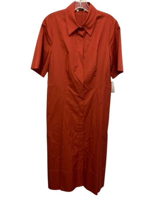 Vince Size M Rust Orange Cotton Short Sleeve Buttons Collar Midi Dress Rust Orange / M