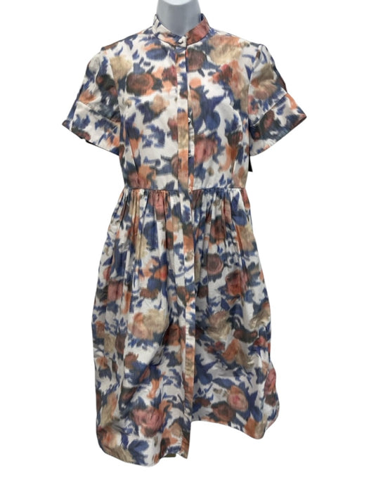 Erdem Size 8 Blue, Pink, White Cotton & Polyester Short Sleeve Buttons Dress Blue, Pink, White / 8