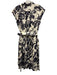 Cara Cara Size 8 Cream & Navy Blue Poplin Cotton Short Sleeve Floral Print Dress Cream & Navy Blue / 8