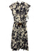 Cara Cara Size 8 Cream & Navy Blue Poplin Cotton Short Sleeve Floral Print Dress Cream & Navy Blue / 8