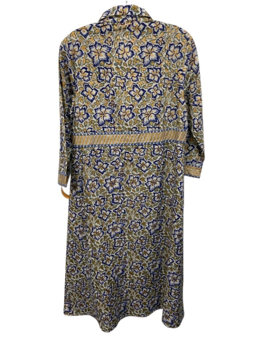 Oliphant Size Medium Blue, Green, Gold Cotton Long Sleeve Floral Print Dress Blue, Green, Gold / Medium