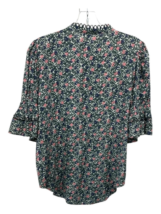 A Piece Apart Size 4 White, Green, Multi Viscose Button Up Floral Print Top White, Green, Multi / 4