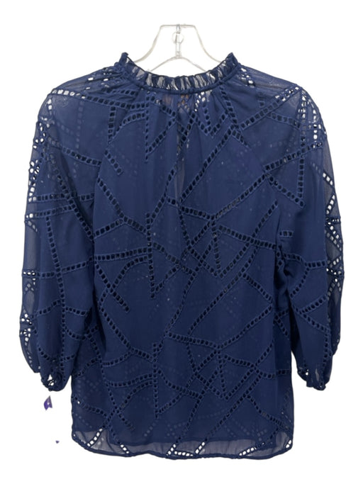Caballero Size XS Blue Polyester Blend Eyelets Long Sleeve Ruffle Neckline Top Blue / XS