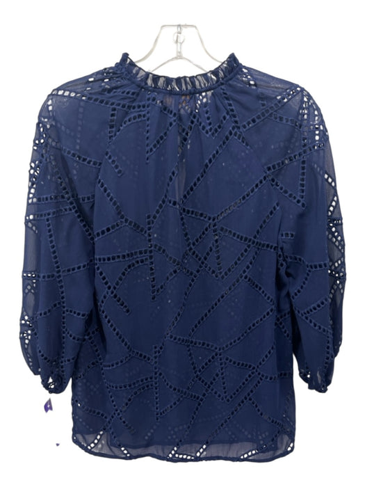 Caballero Size XS Blue Polyester Blend Eyelets Long Sleeve Ruffle Neckline Top Blue / XS
