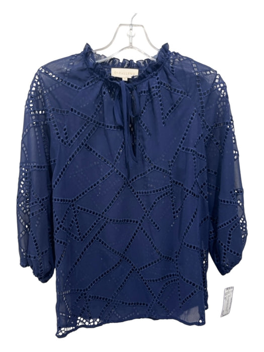 Caballero Size XS Blue Polyester Blend Eyelets Long Sleeve Ruffle Neckline Top Blue / XS