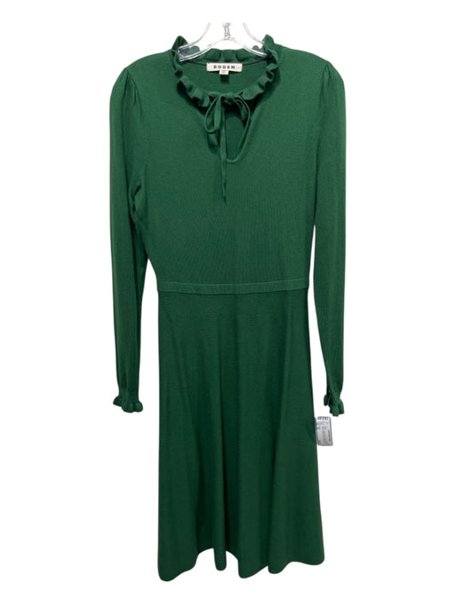 Boden Size 4R Green Cotton & Wool Ribbed Knit Long Sleeve Drawstring Neck Dress Green / 4R