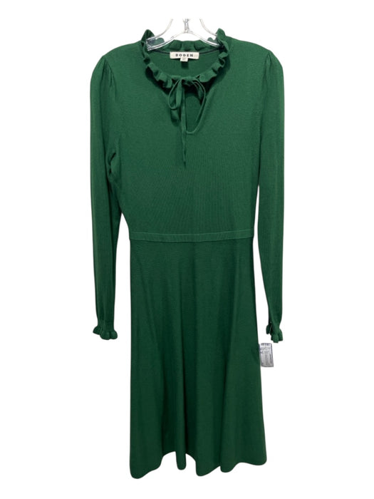 Boden Size 4R Green Cotton & Wool Ribbed Knit Long Sleeve Drawstring Neck Dress Green / 4R