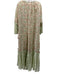 Yvonne S Size S Beige, Brown & Green Linen Floral 1/2 Sleeve Ruffle Hem Dress Beige, Brown & Green / S