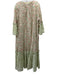 Yvonne S Size S Beige, Brown & Green Linen Floral 1/2 Sleeve Ruffle Hem Dress Beige, Brown & Green / S