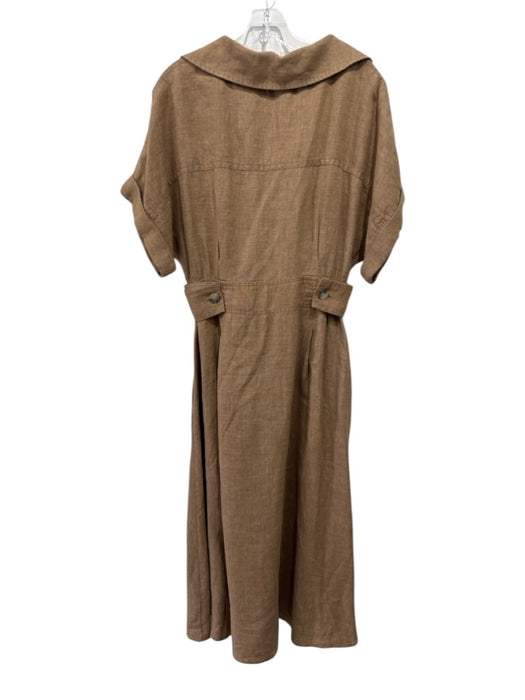 Banana Republic Size S Tan Brown Linen Short Sleeve V Neck Front Pleat Dress Tan Brown / S