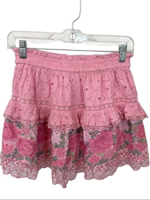 Loveshackfancy Size XS Pink Cotton Floral Detail Lace Detail Mini Skirt Pink / XS