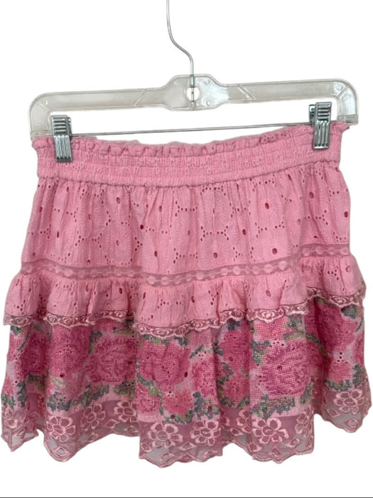 Loveshackfancy Size XS Pink Cotton Floral Detail Lace Detail Mini Skirt Pink / XS