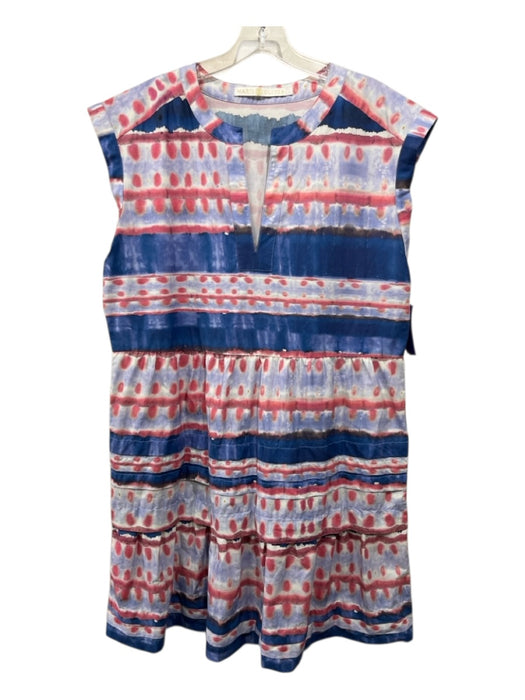 Marie Oliver Size 1 Blue, White, Pink Cotton Split V Neck Tye Dye Dress Blue, White, Pink / 1